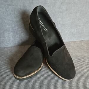 Vionic Willa Wedge Black Suede Loafers 7.5‎ Slip On Career Shoes